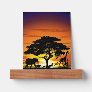 Wild Animals on African Savanna Sunset Picture Ledge