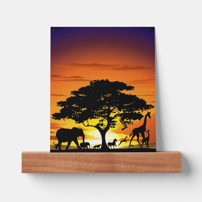 Wild Animals on African Savanna Sunset Picture Ledge (Front)