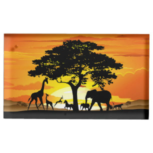 Wild Animals on African Savanna Sunset Place Card Holder