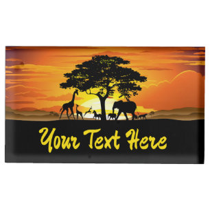 Wild Animals on African Savanna Sunset Place Card Holder