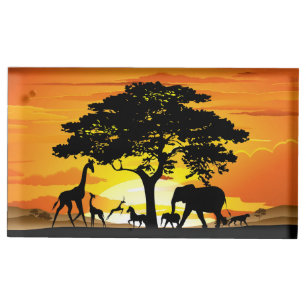Wild Animals on African Savanna Sunset Place Card Holder