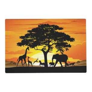 Wild Animals on African Savanna Sunset Placemat