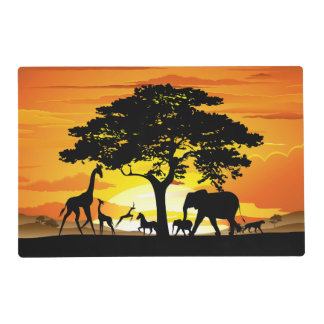 Wild Animals on African Savanna Sunset Placemat