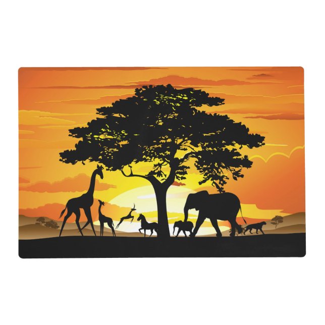 Wild Animals on African Savanna Sunset Placemat (Front)