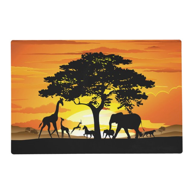 Wild Animals on African Savanna Sunset Placemat (Front)