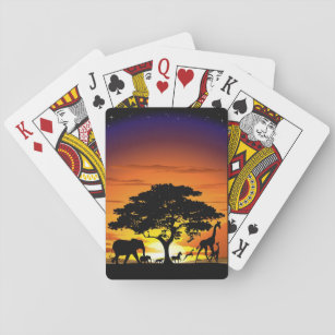 Wild Animals on African Savanna Sunset Playing Cards