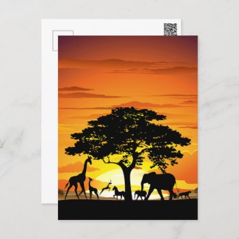 Wild Animals On African Savanna Sunset Postcard by Bluedarkat at Zazzle