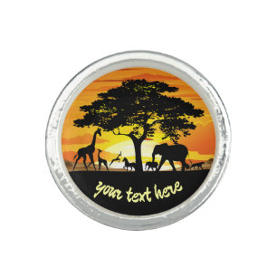 Wild Animals on African Savanna Sunset Ring