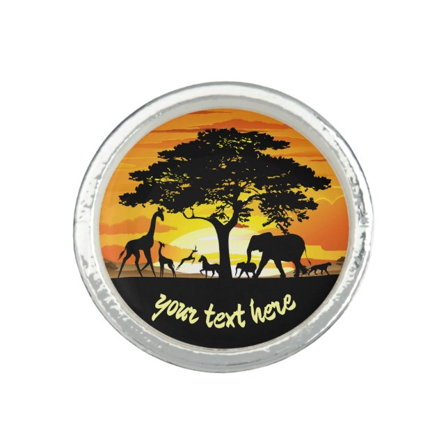 Wild Animals on African Savanna Sunset Ring (Front)