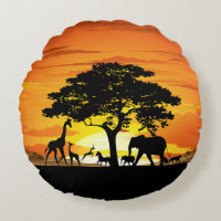 Wild Animals on African Savanna Sunset