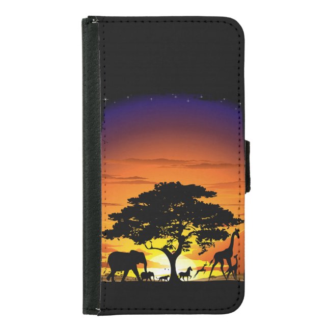 Wild Animals on African Savanna Sunset Samsung Galaxy Wallet Case (Front)