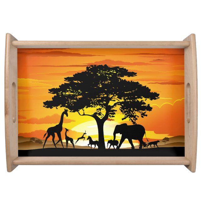 Wild Animals on African Savanna Sunset Serving Tray (Front)
