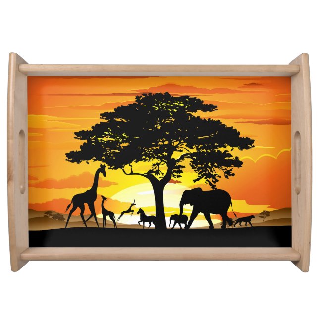 Wild Animals on African Savanna Sunset Serving Tray (Front)