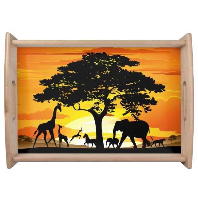 Wild Animals on African Savanna Sunset Serving Tray (Front)