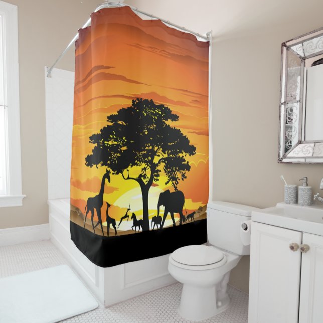 Wild Animals on African Savanna Sunset Shower Curtain (In Situ)