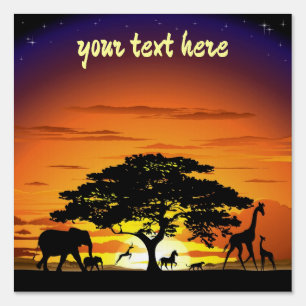 Wild Animals on African Savanna Sunset Sign