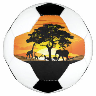 Wild Animals on African Savanna Sunset Soccer Ball
