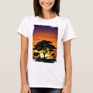 Wild Animals on African Savanna Sunset T-Shirt