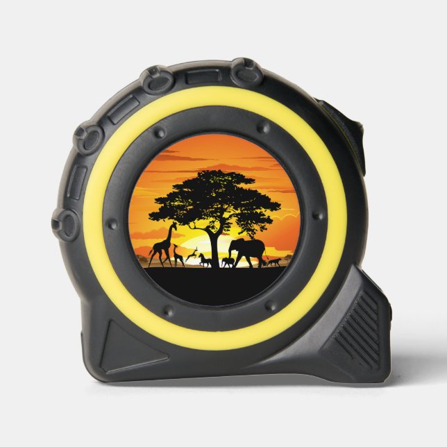 Wild Animals on African Savanna Sunset Tape Measure (Front)