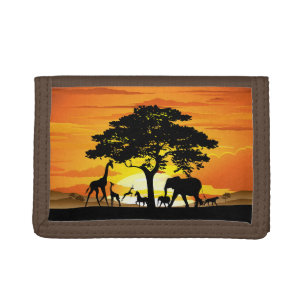 Wild Animals on African Savanna Sunset Tri-fold Wallet