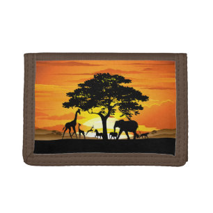 Wild Animals on African Savanna Sunset Tri-fold Wallet