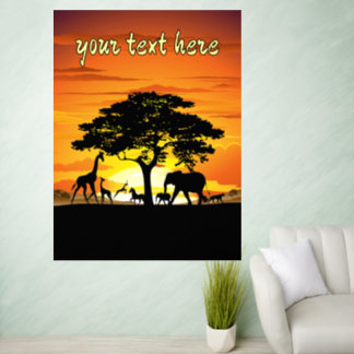 Wild Animals on African Savanna Sunset Wall Decal