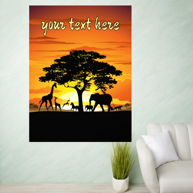 Wild Animals on African Savanna Sunset Wall Decal (Living Room)