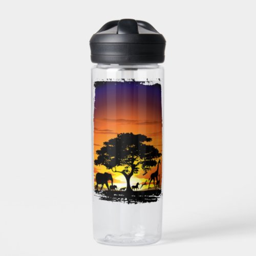 Wild Animals on African Savanna Sunset Water Bottle
