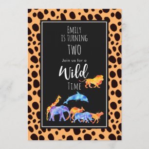 Wild Animals on Exotic Cheetah Print Birthday Invitation