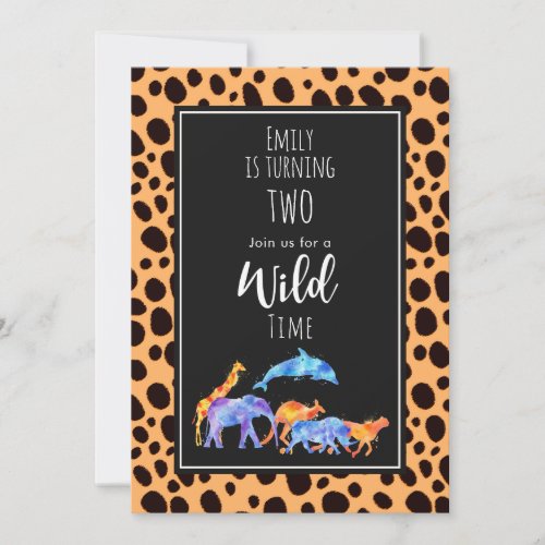 Wild Animals on Exotic Cheetah Print Birthday Invitation