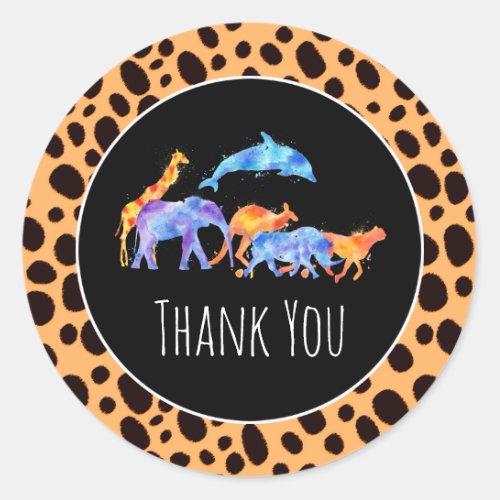 Wild Animals on Exotic Cheetah Print Thank You Classic Round Sticker