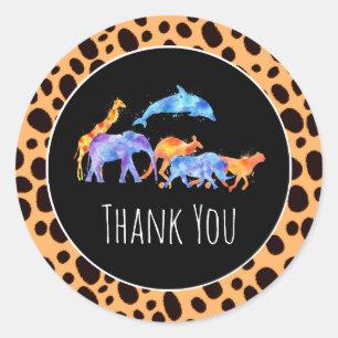 Wild Animals on Exotic Cheetah Print Thank You Classic Round Sticker