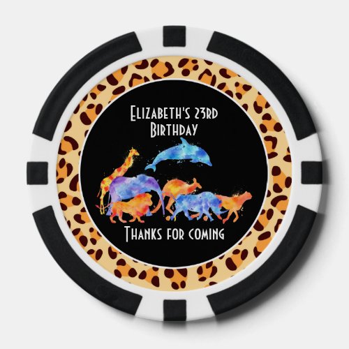 Wild Animals on Leopard Print Birthday Poker Chips
