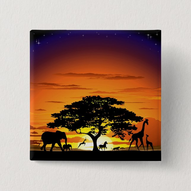 Wild Animals on Savannah Sunset Button (Front)