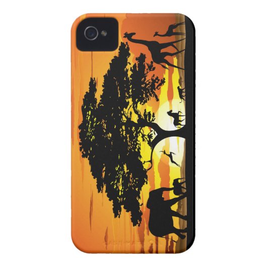 Wild Animals on Savannah Sunset iPhone 4 Case (Back)