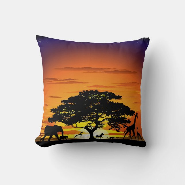 Wild Animals on Savannah Sunset pillow (Front)