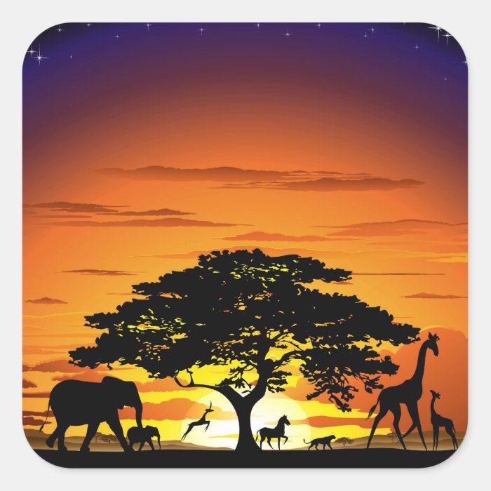 Wild Animals on Savannah Sunset Sticker