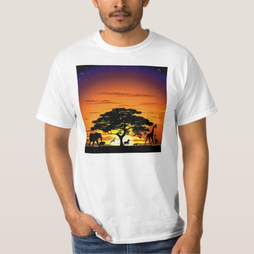 Wild Animals on Savannah Sunset T_shirt