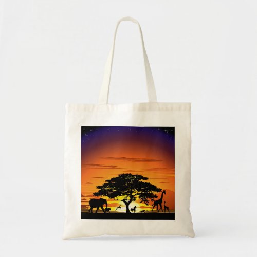 Wild Animals on Savannah Sunset tote bag