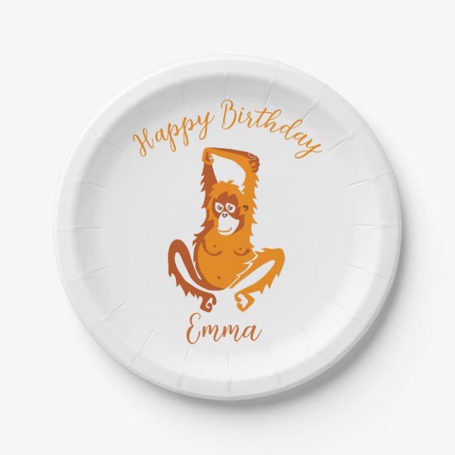 Wild animals - ORANGUTAN - Happy Birthday -- Party Paper Plates (Front)