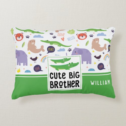 Wild Animals Pattern Cute Big Brother Gift Accent Pillow