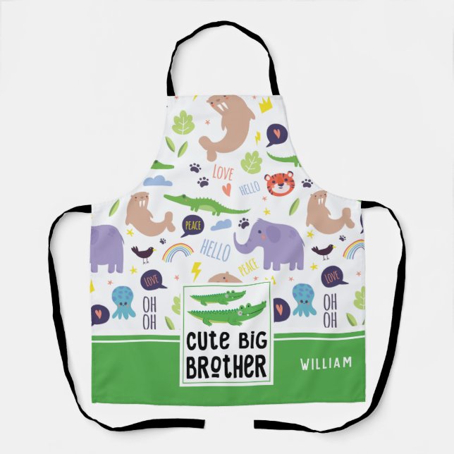 Wild Animals Pattern Cute Big Brother Gift Apron (Front)