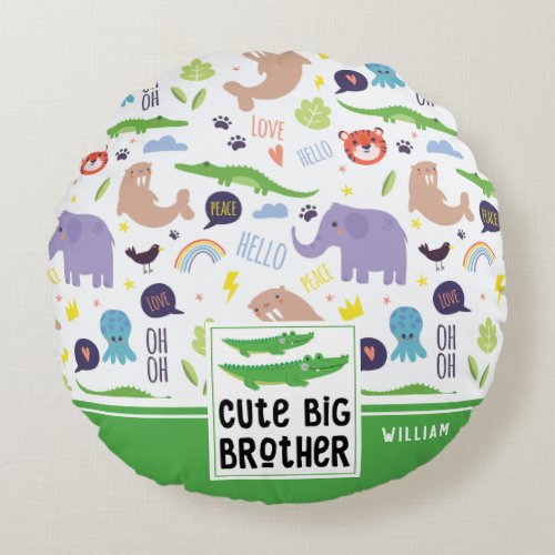 Wild Animals Pattern Cute Big Brother Gift Round Pillow