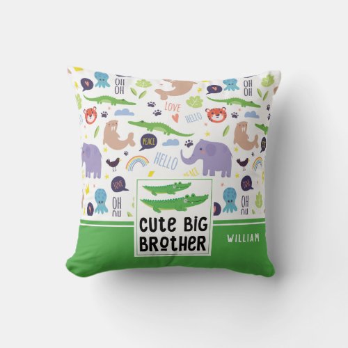 Wild Animals Pattern Cute Big Brother Gift Throw Pillow