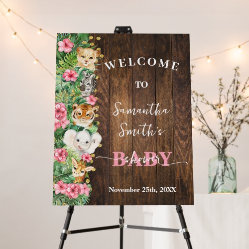 Wild Animals Pink Rustic Welcome Baby Shower