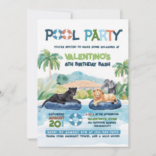 Wild Animals Pool Party Birthday Invitation