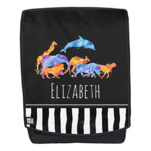 Wild Animals Running Together Colorful Watercolor Backpack