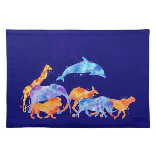Wild Animals Running Together Colorful Watercolor Cloth Placemat