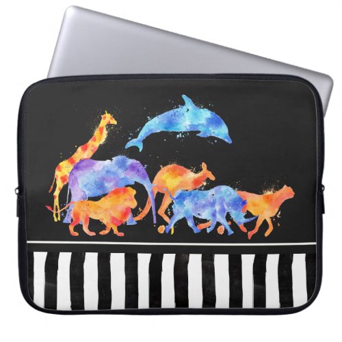 Wild Animals Running Together Colorful Watercolor Laptop Sleeve