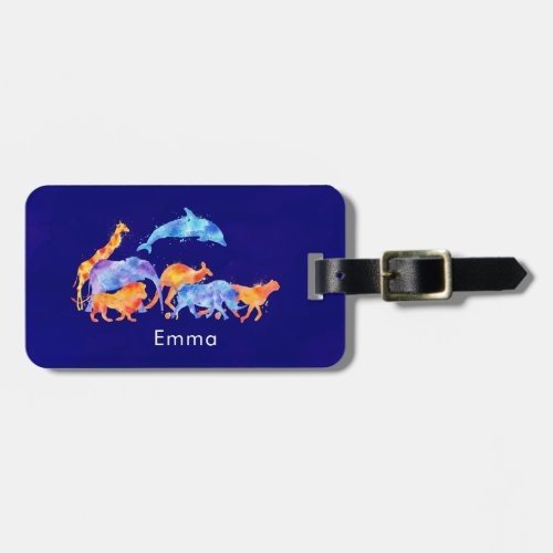Wild Animals Running Together Colorful Watercolor Luggage Tag